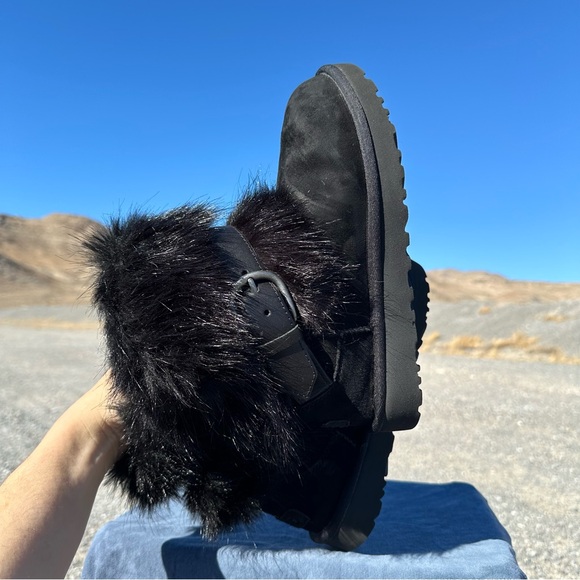 UGG Black Classic Buckle Mini Boot Suede with Faux Fur - Picture 9 of 9